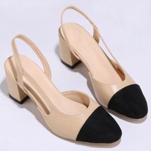 Rounded Cap Toe Slingback Chunky Heel